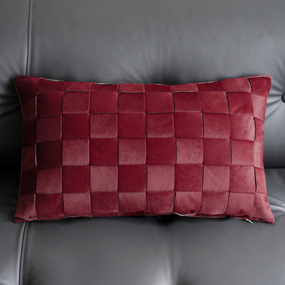 Cojín de Hojas de Helecho en Terciopelo Kuro - Almohada Cintura Rojo Vino 30 X50cm Sin Núcleo